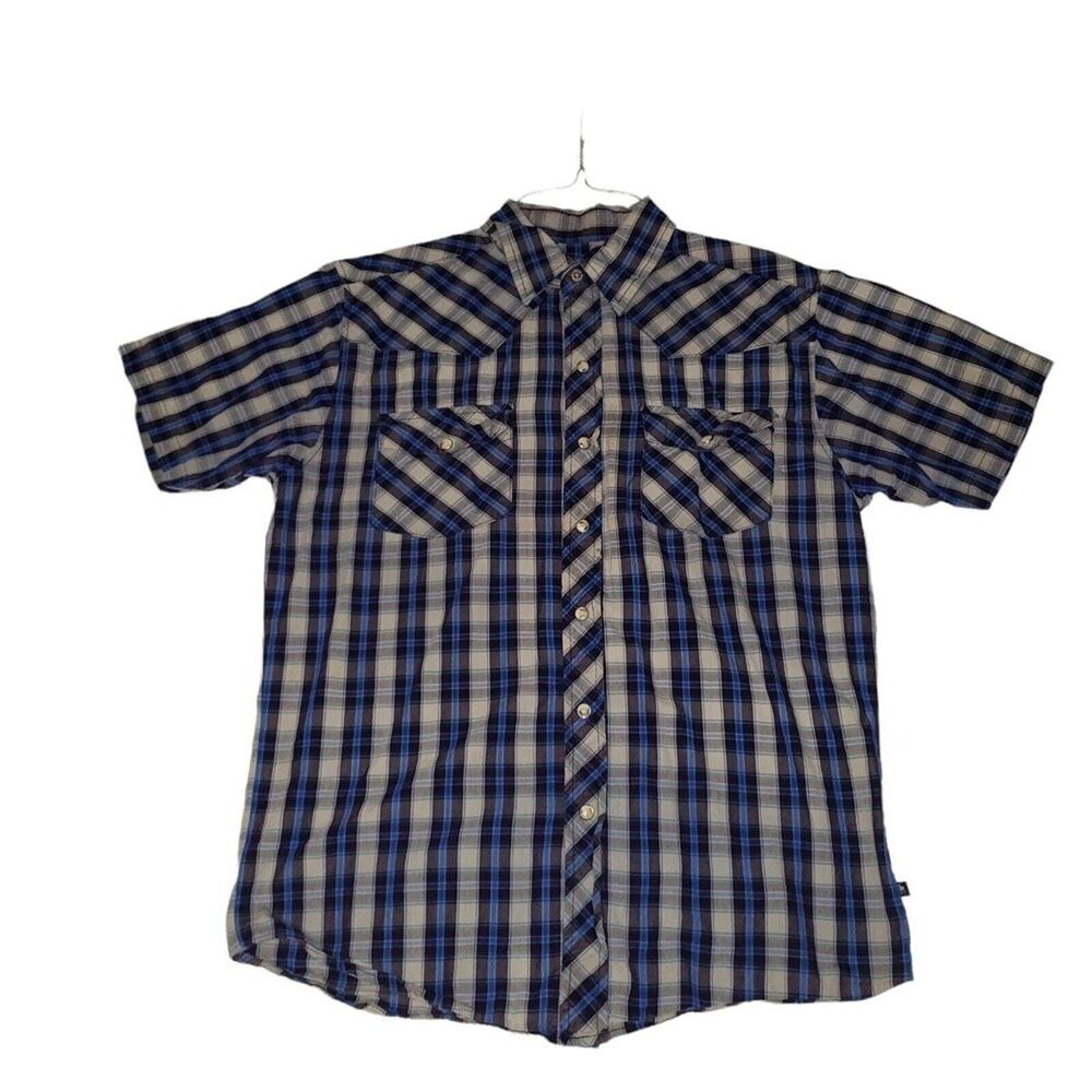 Moose Creek Pearl Snap Button Shirt Men's Sz Medium Short Sleeve Blue Plaid